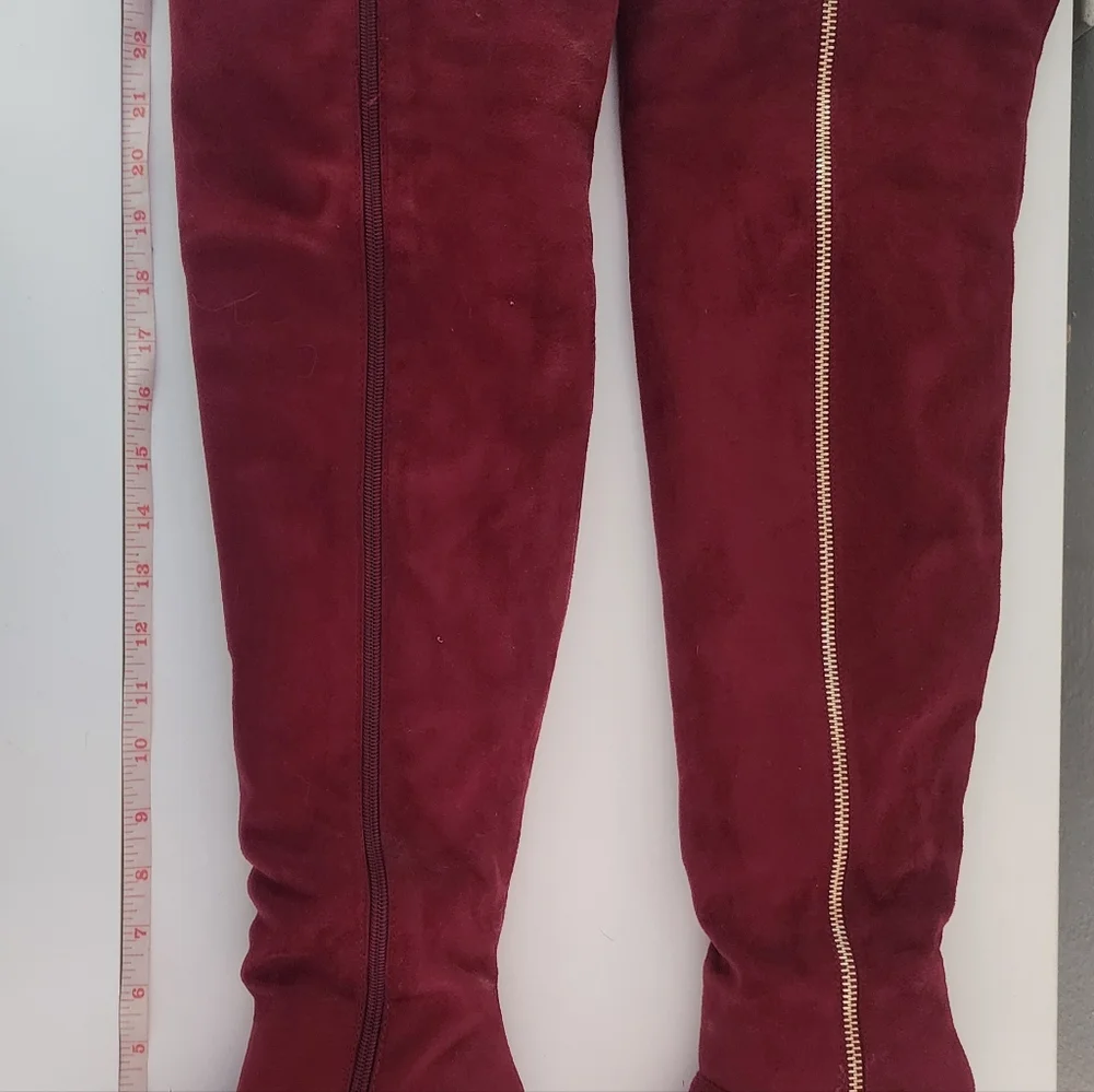 Burgundy Forever over the knee boots size 6. Feels like a soft suede material. - Picture 6 of 7